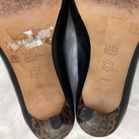 Saks Fifth Avenue Womens Black Open Toe Leopard Print Heels - Picture 8 of 8